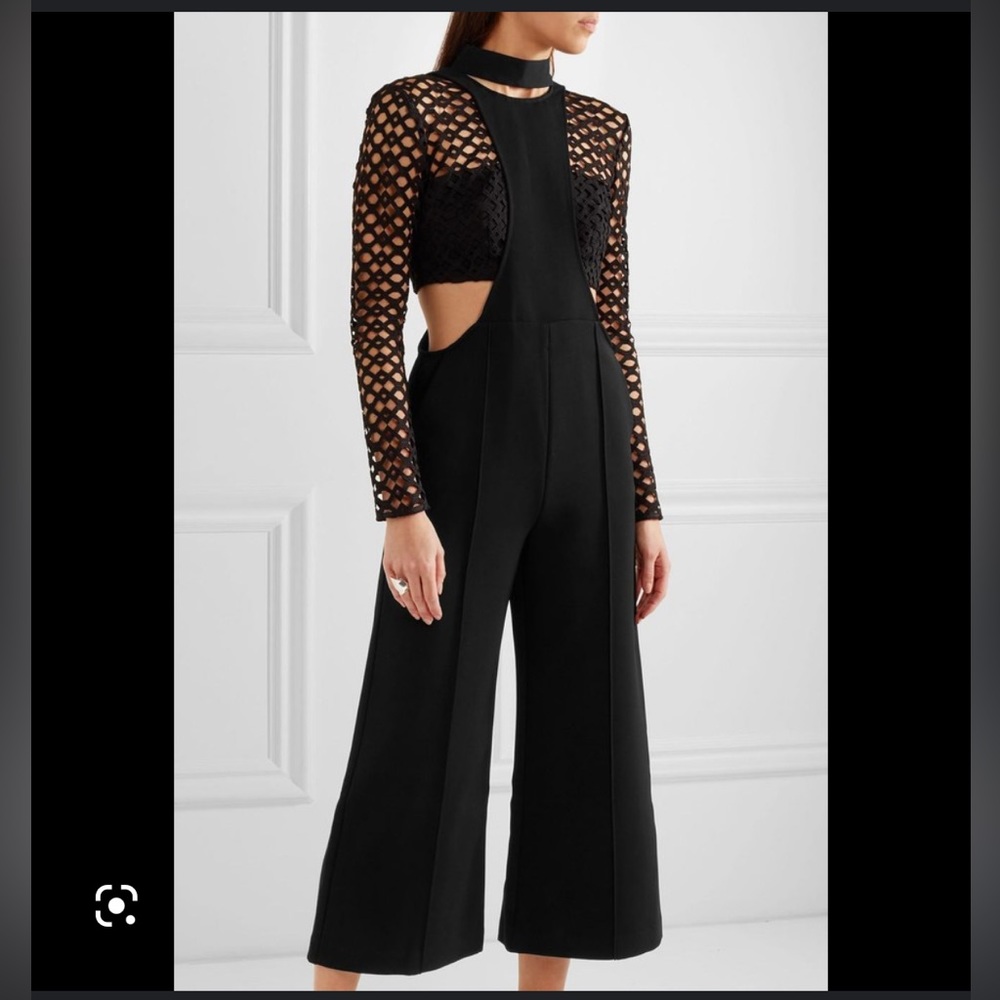 Self Portrait Guipure lace-paneled cutout crepe jumpsuit